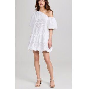 NEW $485 RHODE MARTINA ORGANIC COTTON MINI DRESS IN WHITE HEART EYELET SIZE XL